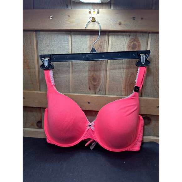 Victorias Secret Pink Lined Perfect Coverage Bra 38DD Coral Lace Trim NWT - Picture 1 of 8